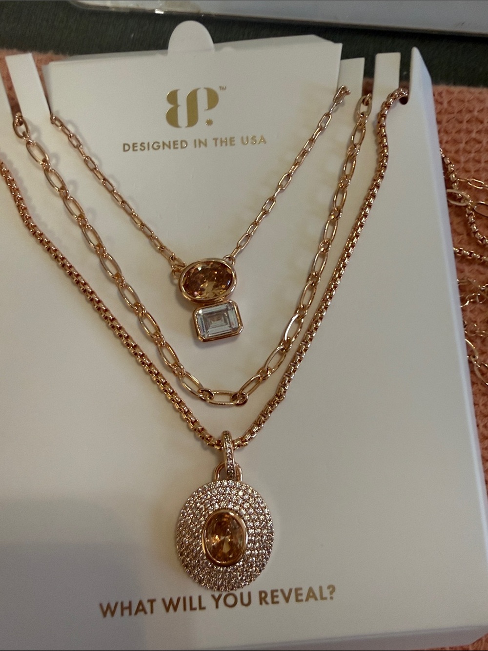 Layered Rose Gold Plated Necklace with Cubic Zirconia Pendant